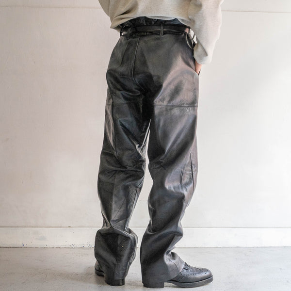 1940s Europe military black leather pants -with cinch back-