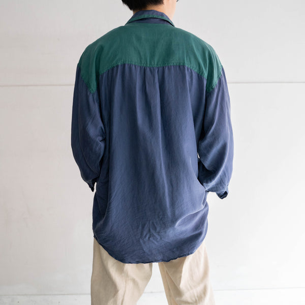 1990s blue × green silk 100 l/s shirt