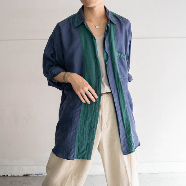 1990s blue × green silk 100 l/s shirt