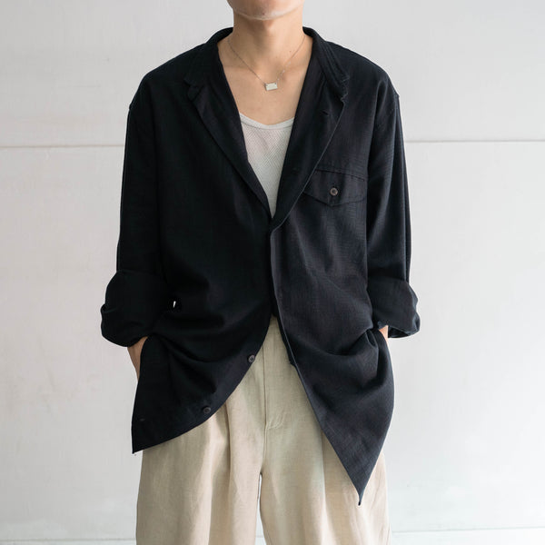 1990s Italy black stand collar l/s shirt