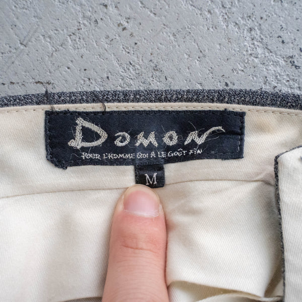 1980s Japan vintage gray based plaid pattern 2 tuck slacks