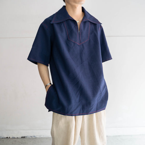 kimono fabric navy pull over s/s shirt