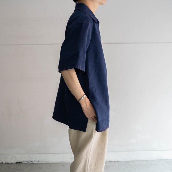 kimono fabric navy pull over s/s shirt
