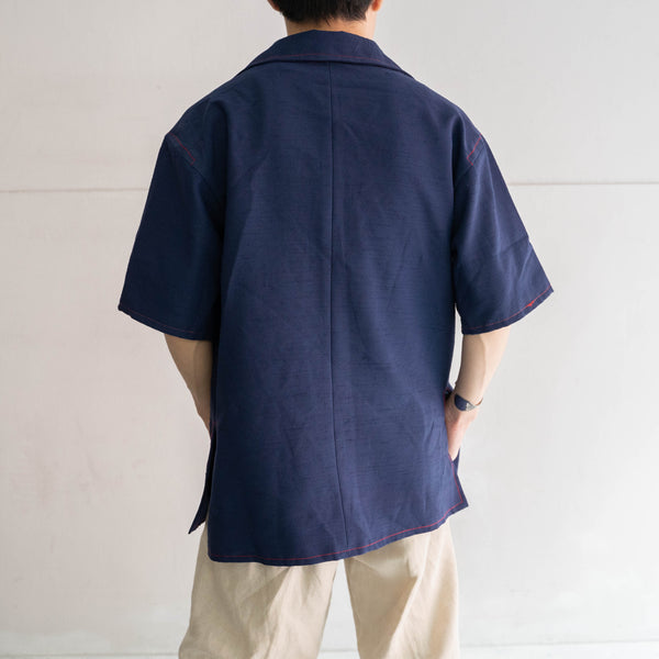 kimono fabric navy pull over s/s shirt