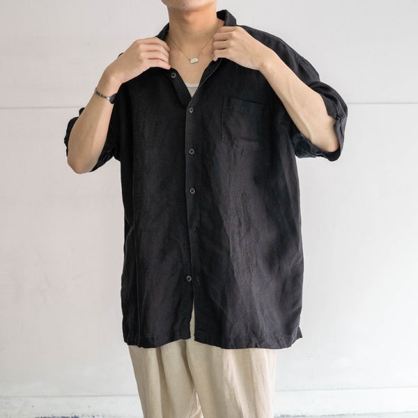 1990s black linen × rayon cuba s/s shirt