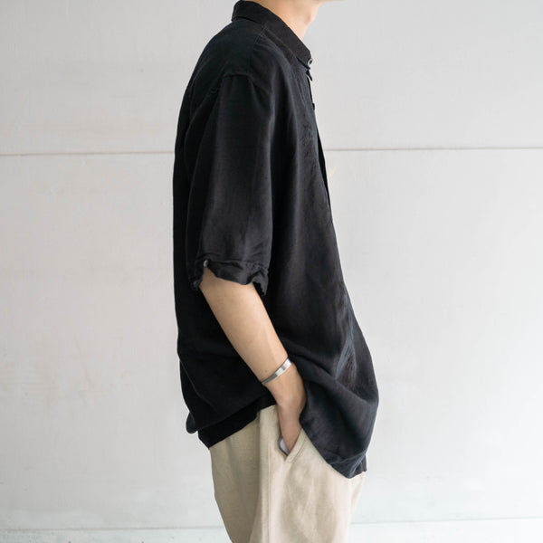 1990s black linen × rayon cuba s/s shirt