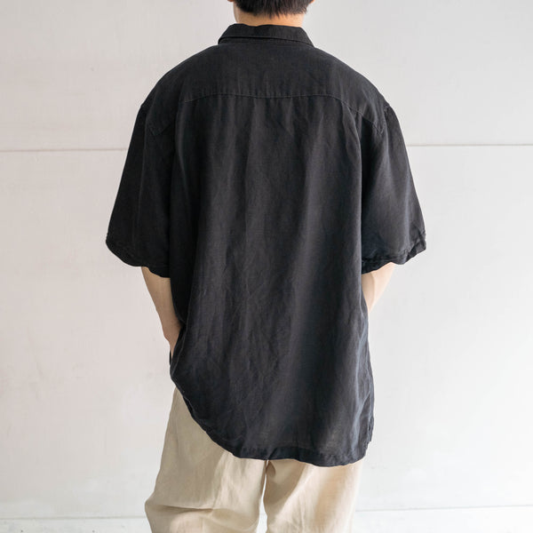 1990s black linen × rayon cuba s/s shirt