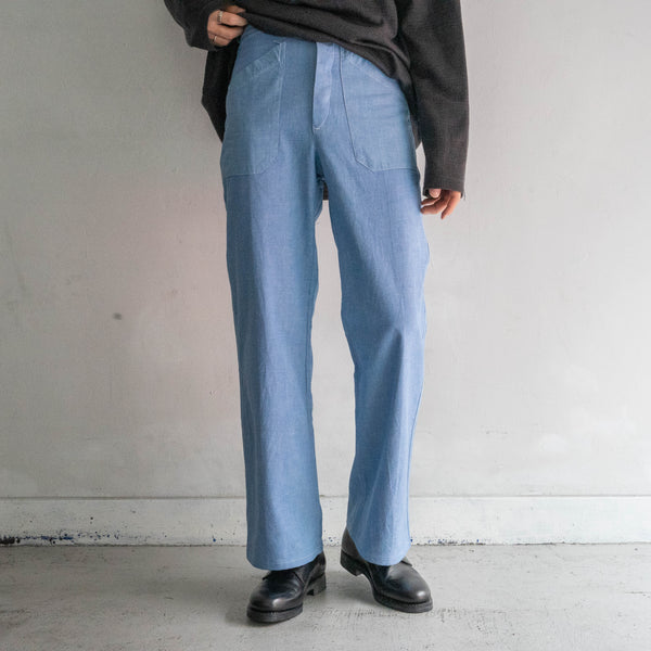 1970s Italy blue chambray flare work pants 'dead stock'