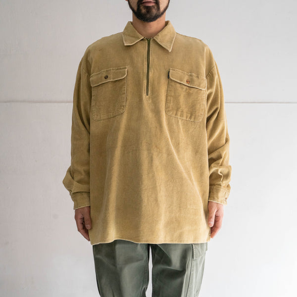 around 1980s HANG TEN beige color  half zip corduroy shirt