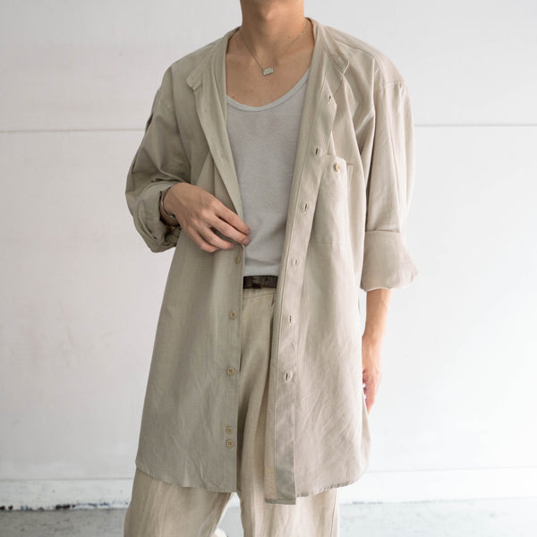 1990s ivory cotton 100 stand collar l/s shirt