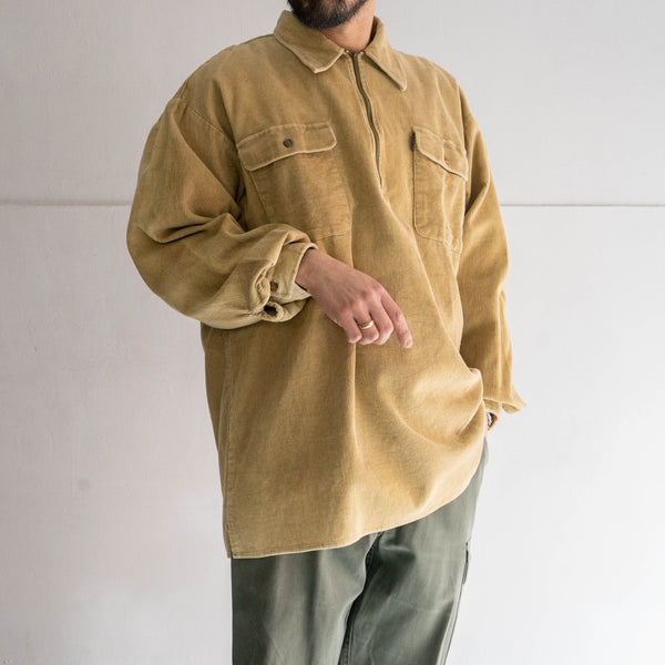 around 1980s HANG TEN beige color  half zip corduroy shirt