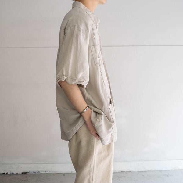 1990s light beige linen × rayon cuba s/s shirt