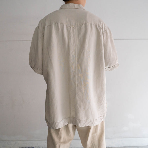 1990s light beige linen × rayon cuba s/s shirt