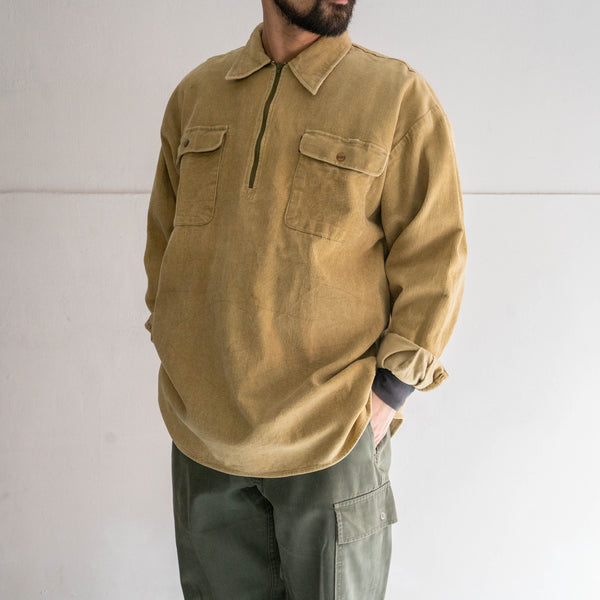 around 1980s HANG TEN beige color  half zip corduroy shirt