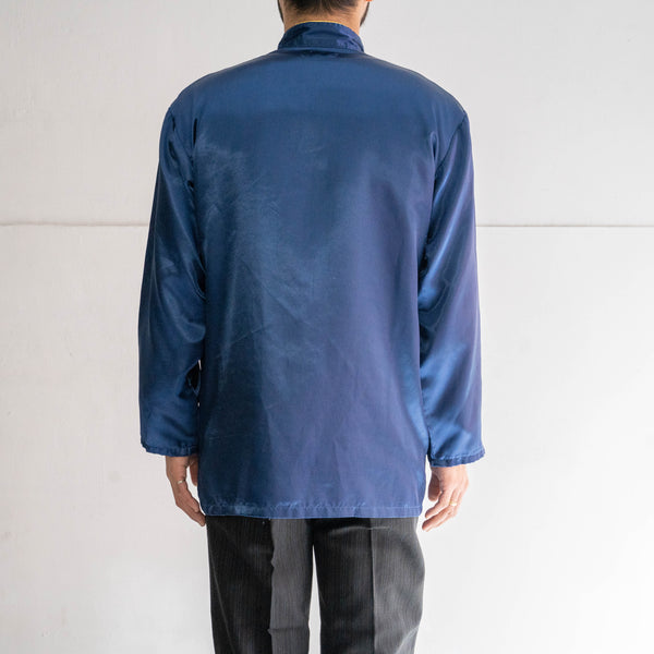 around 1990s Europe blue × yellow stand collar pajama shirt