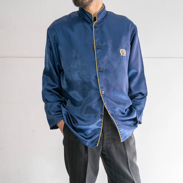 around 1990s Europe blue × yellow stand collar pajama shirt