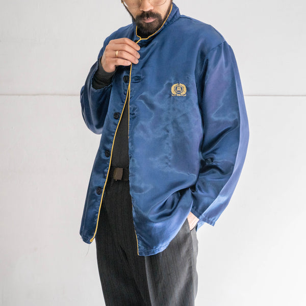 around 1990s Europe blue × yellow stand collar pajama shirt