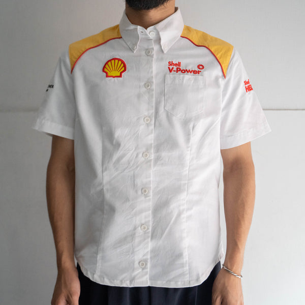 around 1990s shell work short sleeve shirt 'with patch' -remake-