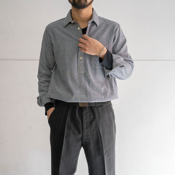 around 1990s blue × black checked grandpa shirt