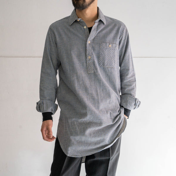 around 1990s blue × black checked grandpa shirt