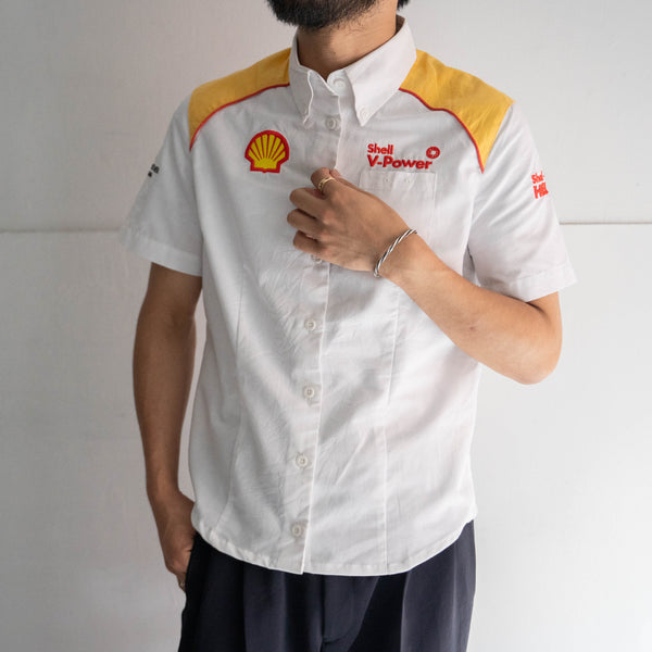 around 1990s shell work short sleeve shirt 'with patch' -remake-