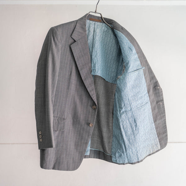 around 1980s Japan vintage gray based checked summer wool tailored jacket