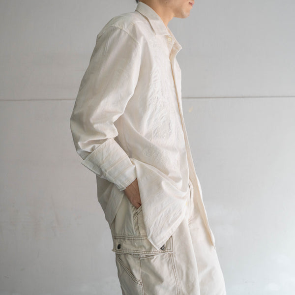 1990s ivory based embroidery l/s dress shirt