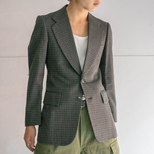 1990s Japan vintage gray based check tailored jacket