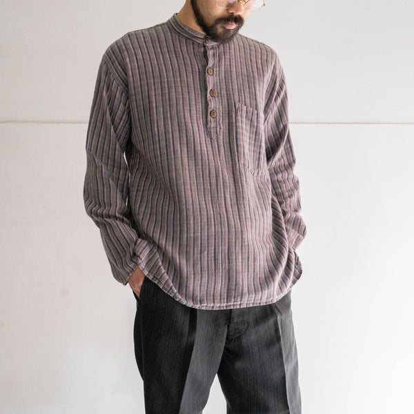 around 1990s purple based stripe no collar pullover shirt