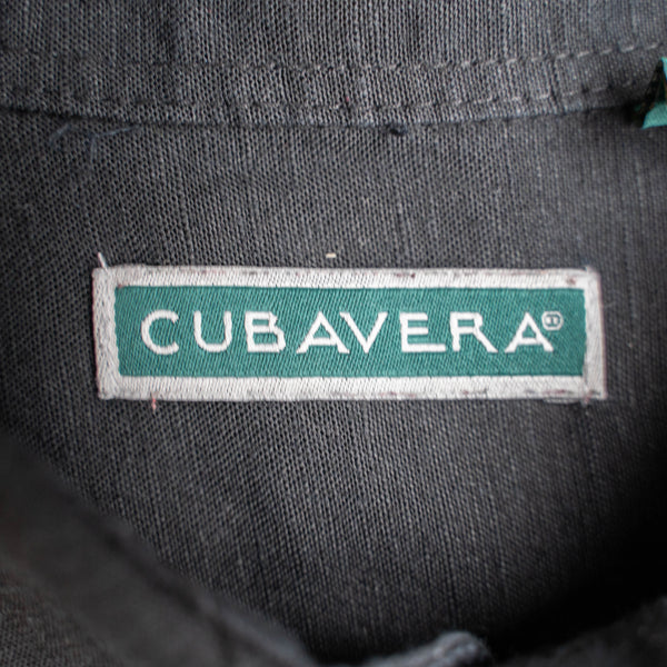 1990s black linen × rayon cuba s/s shirt