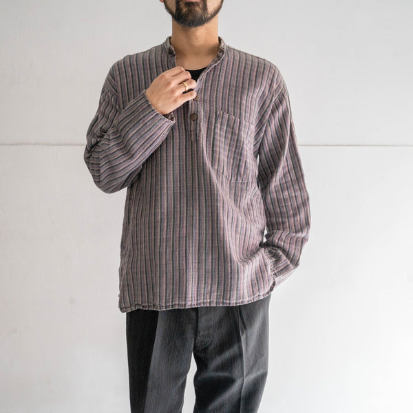 around 1990s purple based stripe no collar pullover shirt