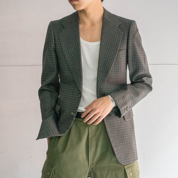 1990s Japan vintage gray based check tailored jacket