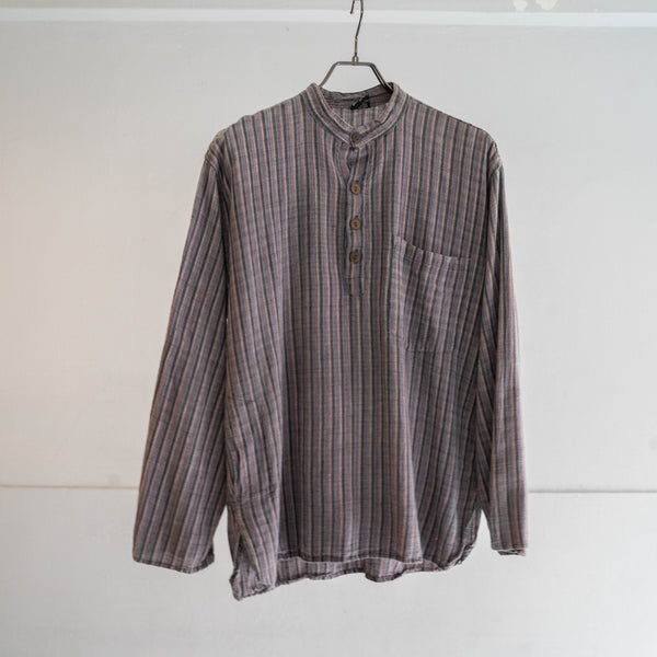 around 1990s purple based stripe no collar pullover shirt