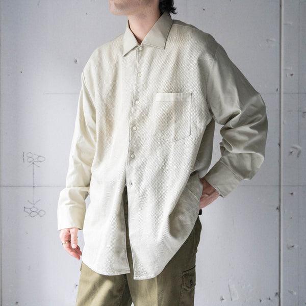 1980s beige color switching design shirt