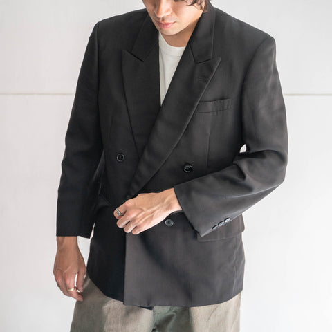 around 1980s Japan vintage black color poly × wool double bleasted tailored jacket