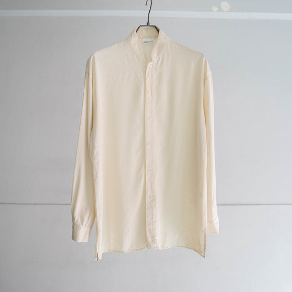 1990s ivory silk 100 stand collar l/s shirt
