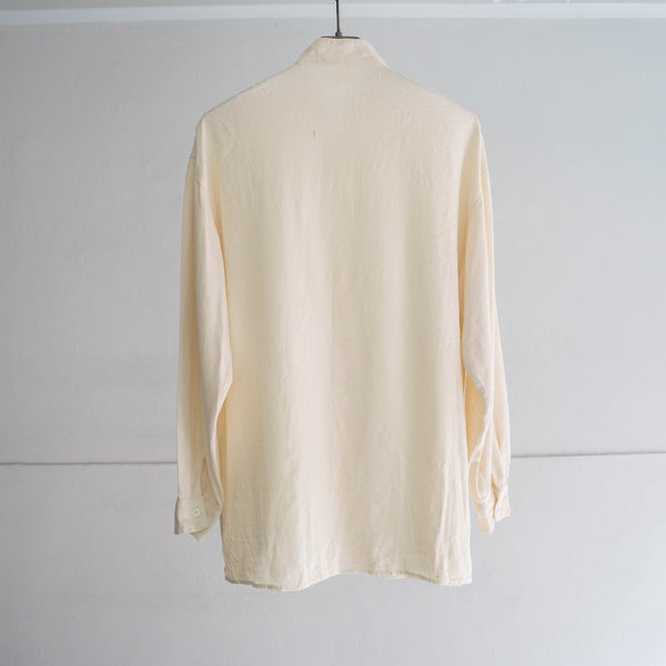 1990s ivory silk 100 stand collar l/s shirt