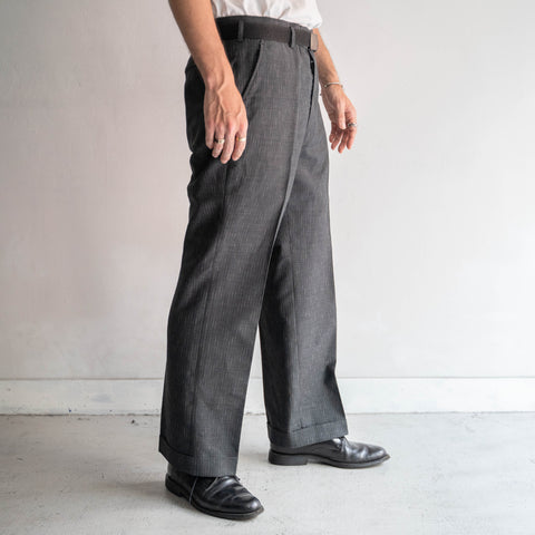 around 1980s Japan vintage dark gray color kasuri pattern light weight slacks -mohair blend fabric-