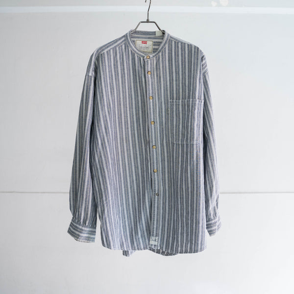 1990s Levis gray based stripe stand collar l/s shirt