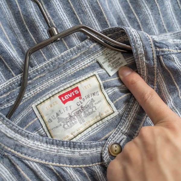 1990s Levis gray based stripe stand collar l/s shirt