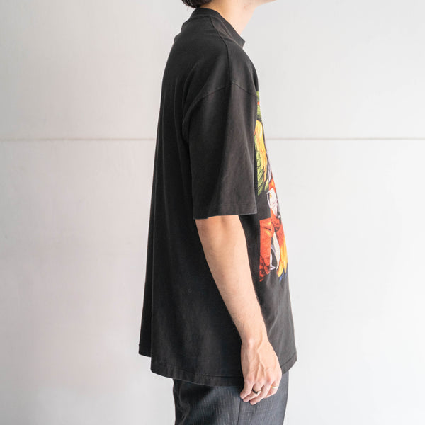 1990s black color birds print T-shirt  -single stitch-