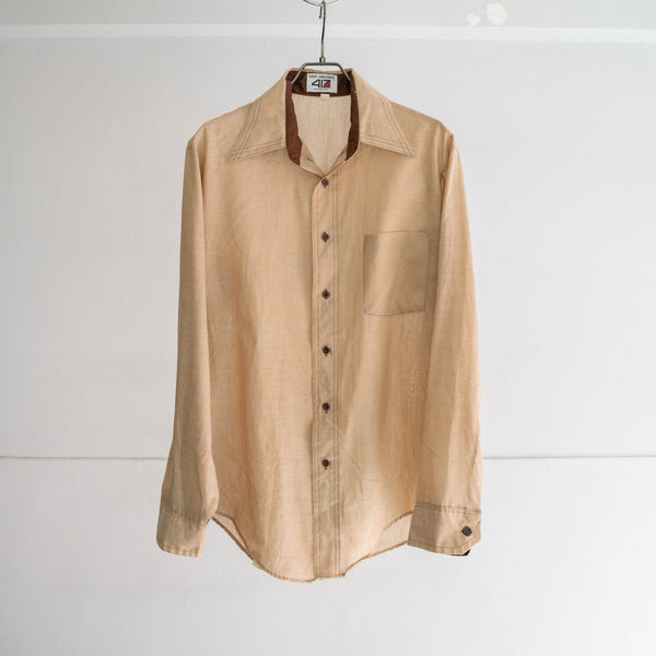 1970-80s VAN HEUSEN light beige l/s shirt -big collar-