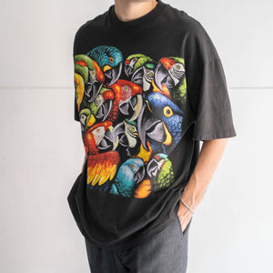 1990s black color birds print T-shirt  -single stitch-