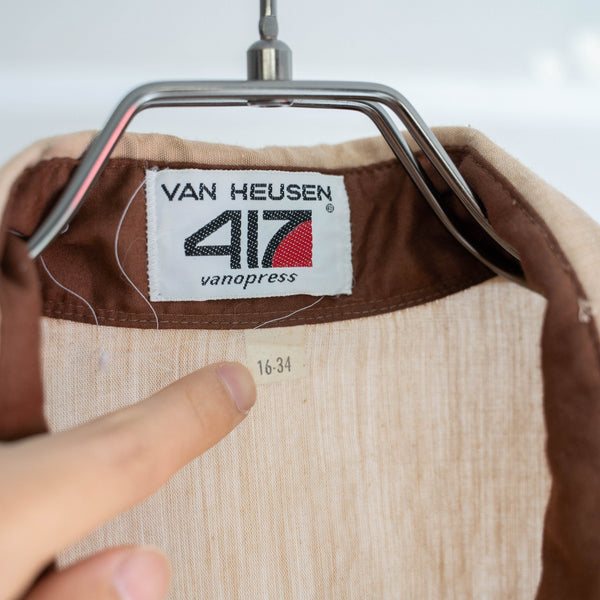 1970-80s VAN HEUSEN light beige l/s shirt -big collar-