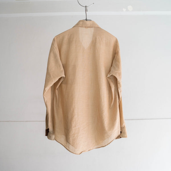 1970-80s VAN HEUSEN light beige l/s shirt -big collar-