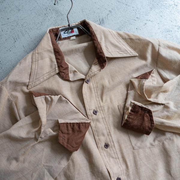 1970-80s VAN HEUSEN light beige l/s shirt -big collar-