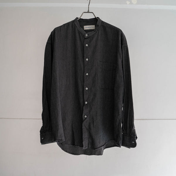 1990s black based stripe stand collar l/s shirt