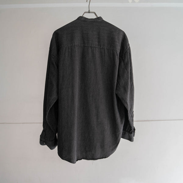 1990s black based stripe stand collar l/s shirt