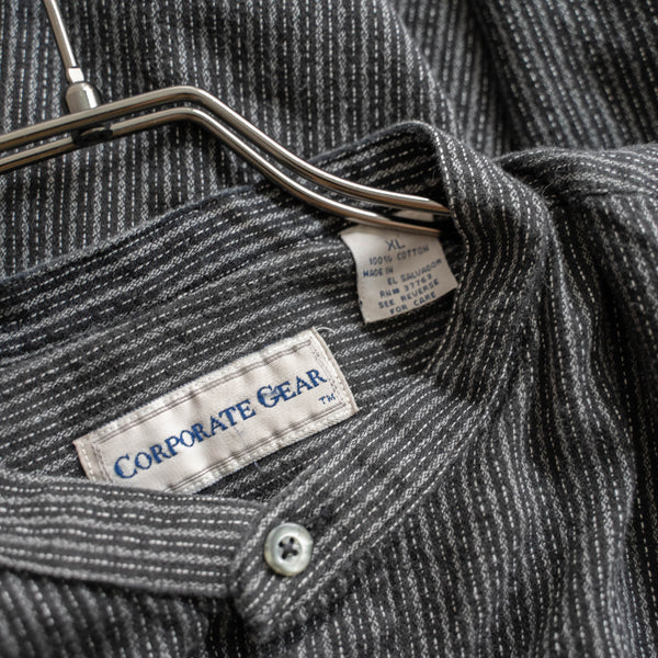 1990s black based stripe stand collar l/s shirt