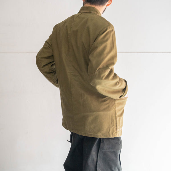 around 1980s Soviet military dark khaki color work jacket -brown stitch & elbow patch- 'dead stock'